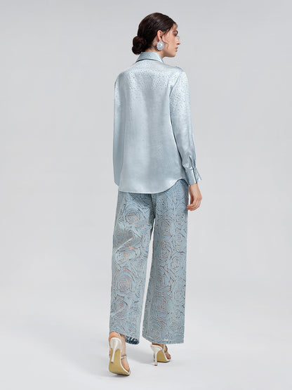 Gül Desenli Renk Geçişli Kot Pantolon