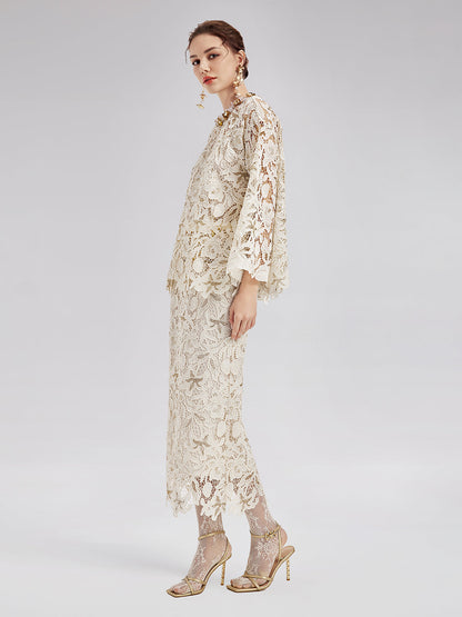 Dokulu Dantel Boncuklu Bluz