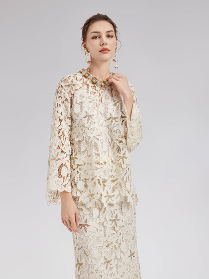 Dokulu Dantel Boncuklu Bluz