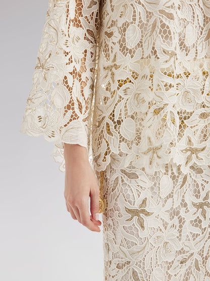 Dokulu Dantel Boncuklu Bluz