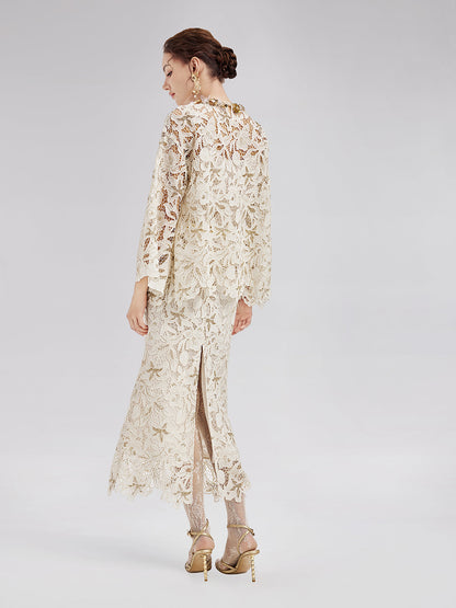 Dokulu Dantel Boncuklu Bluz