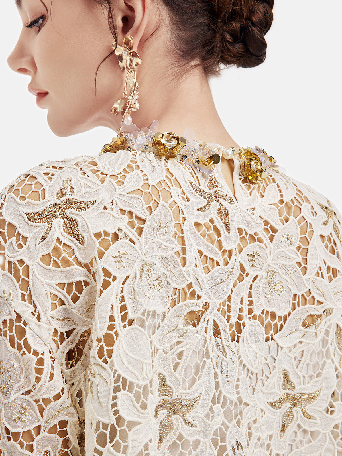 Dokulu Dantel Boncuklu Bluz