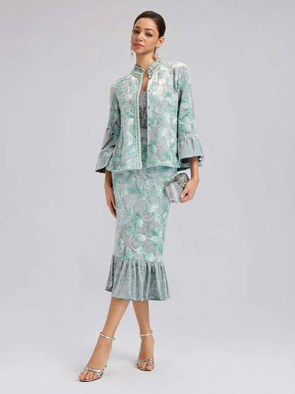 Boncuklu Çiçek Nakışlı Kadife Lale Etek