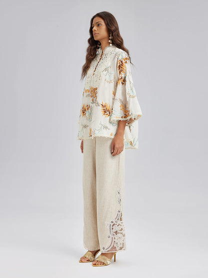 Sanatsal Çiçek Nakışlı Dantel Bluz