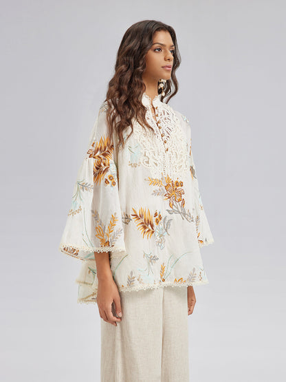 Sanatsal Çiçek Nakışlı Dantel Bluz