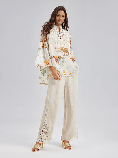 Sanatsal Çiçek Nakışlı Dantel Bluz