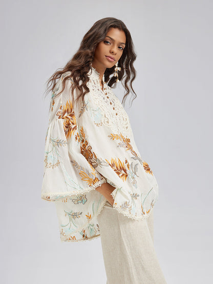 Sanatsal Çiçek Nakışlı Dantel Bluz
