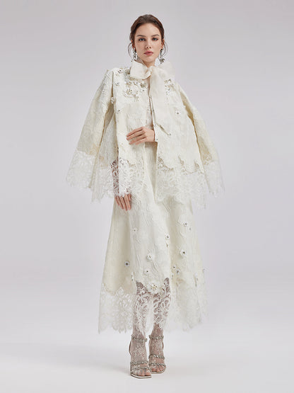 Özel Boncuklu Dantel Jakar Etek