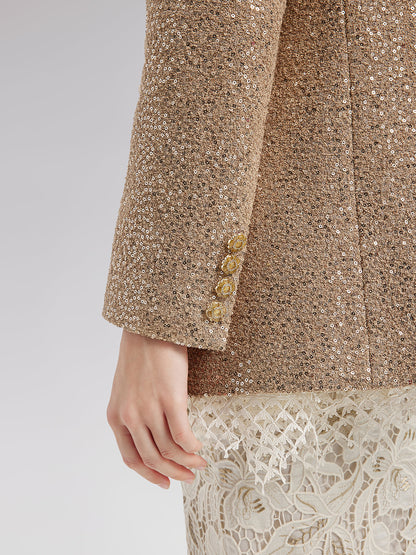 Altın Pullu Kamelya Broşlu Ceket
