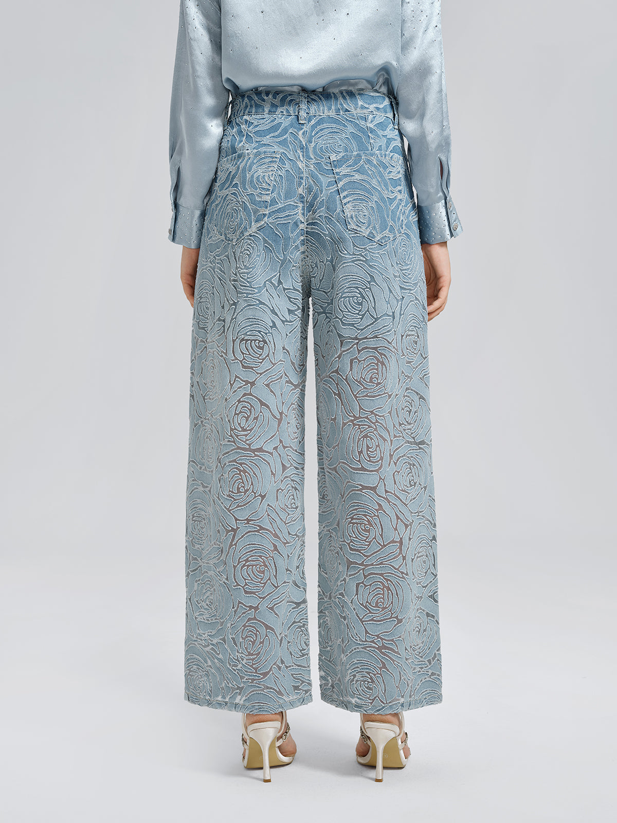 Gül Desenli Renk Geçişli Kot Pantolon