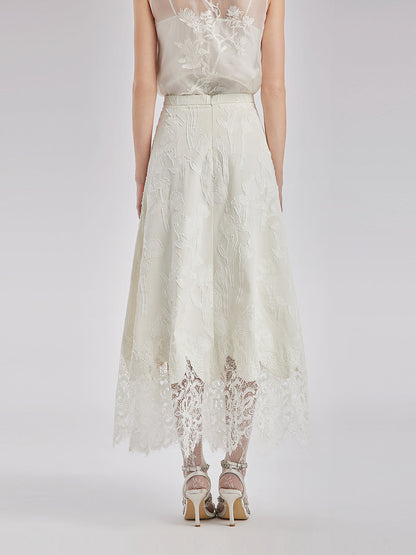 Özel Boncuklu Dantel Jakar Etek