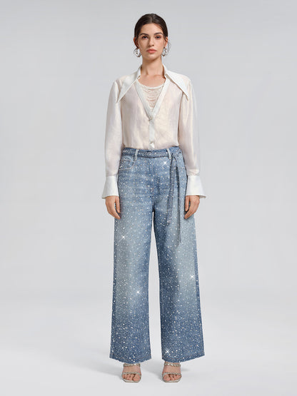 Taşlı Düz Kesim Kot Pantolon