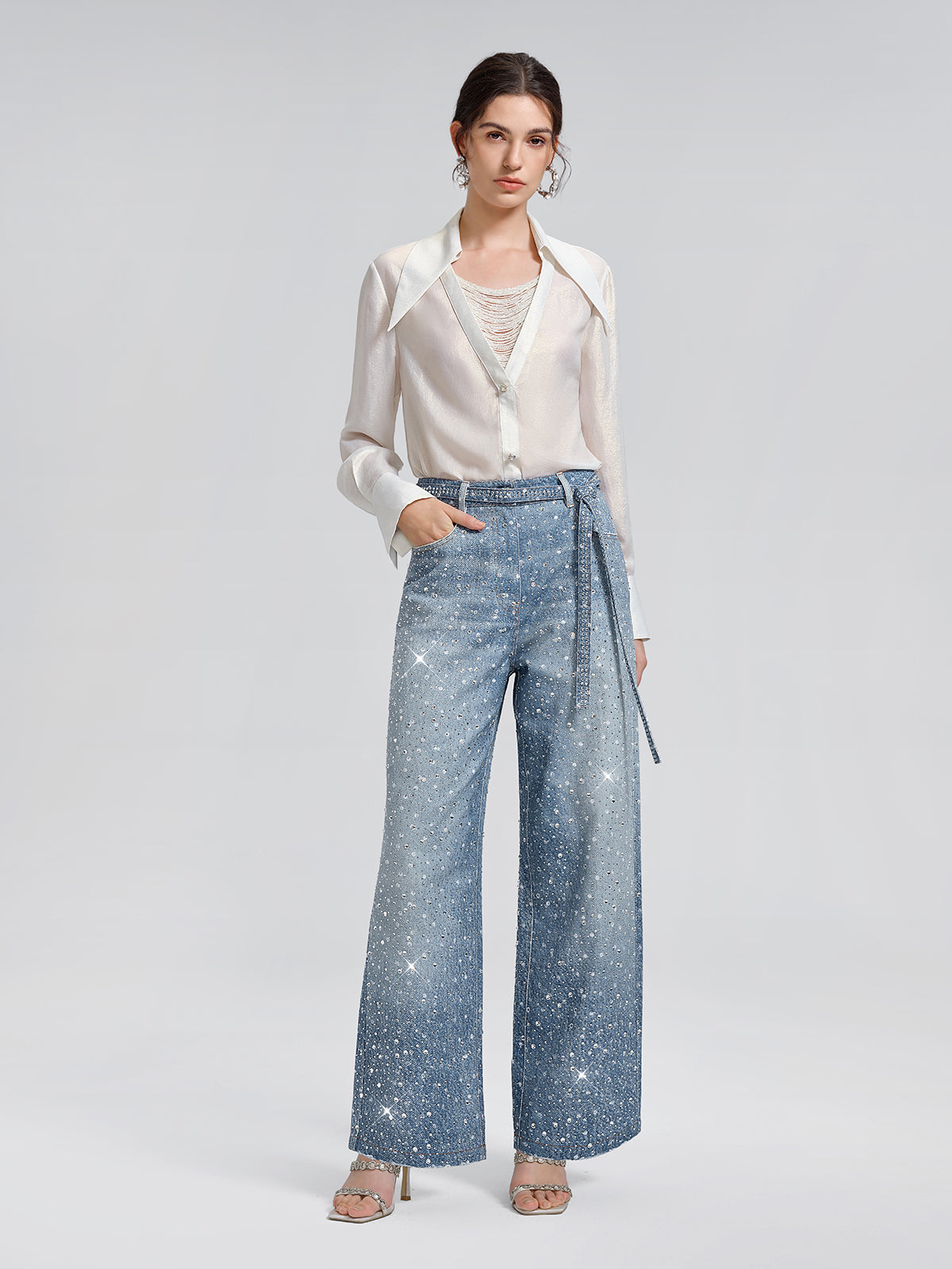 Taşlı Düz Kesim Kot Pantolon