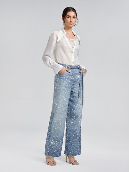 Taşlı Düz Kesim Kot Pantolon