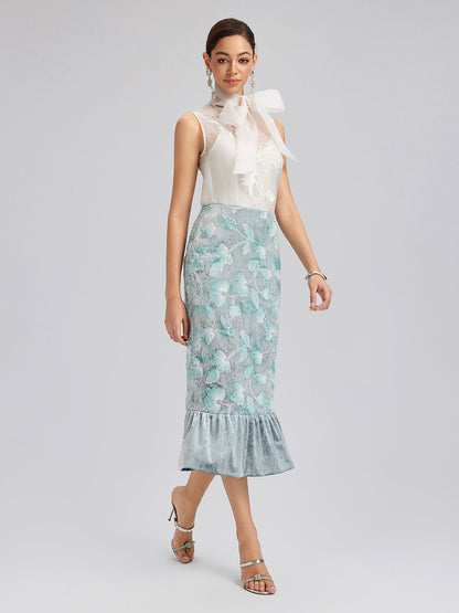 Boncuklu Çiçek Nakışlı Kadife Lale Etek