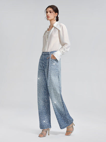 Taşlı Düz Kesim Kot Pantolon