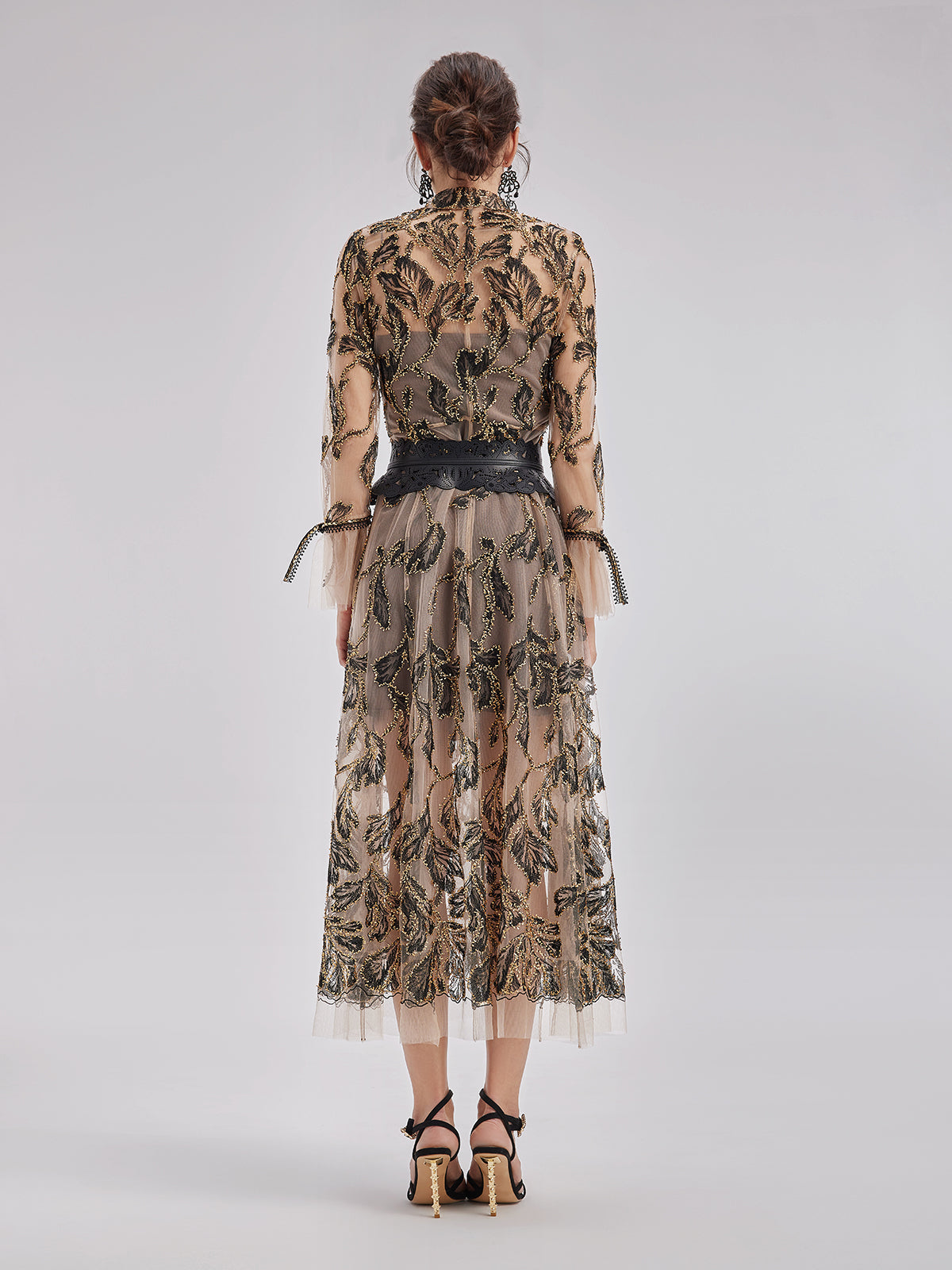 Özel İtalyan Çiçekli Jakar Elbise (Bel Zinciri ile)