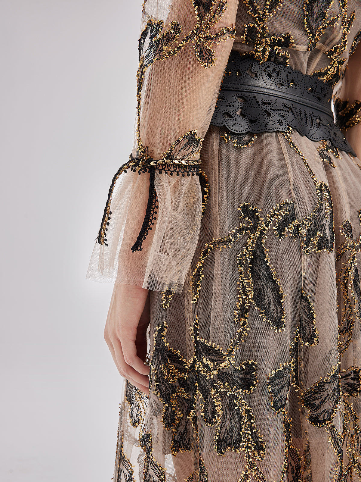 Özel İtalyan Çiçekli Jakar Elbise (Bel Zinciri ile)