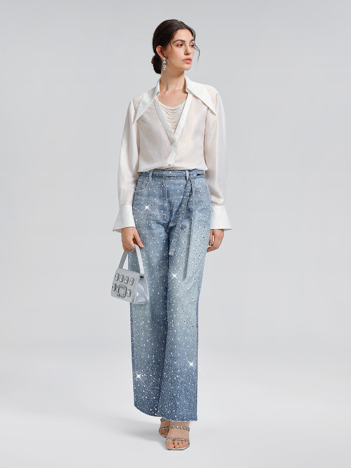 Taşlı Düz Kesim Kot Pantolon