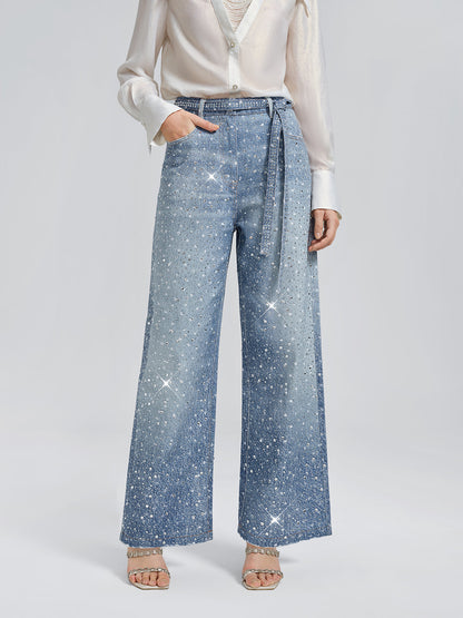 Taşlı Düz Kesim Kot Pantolon