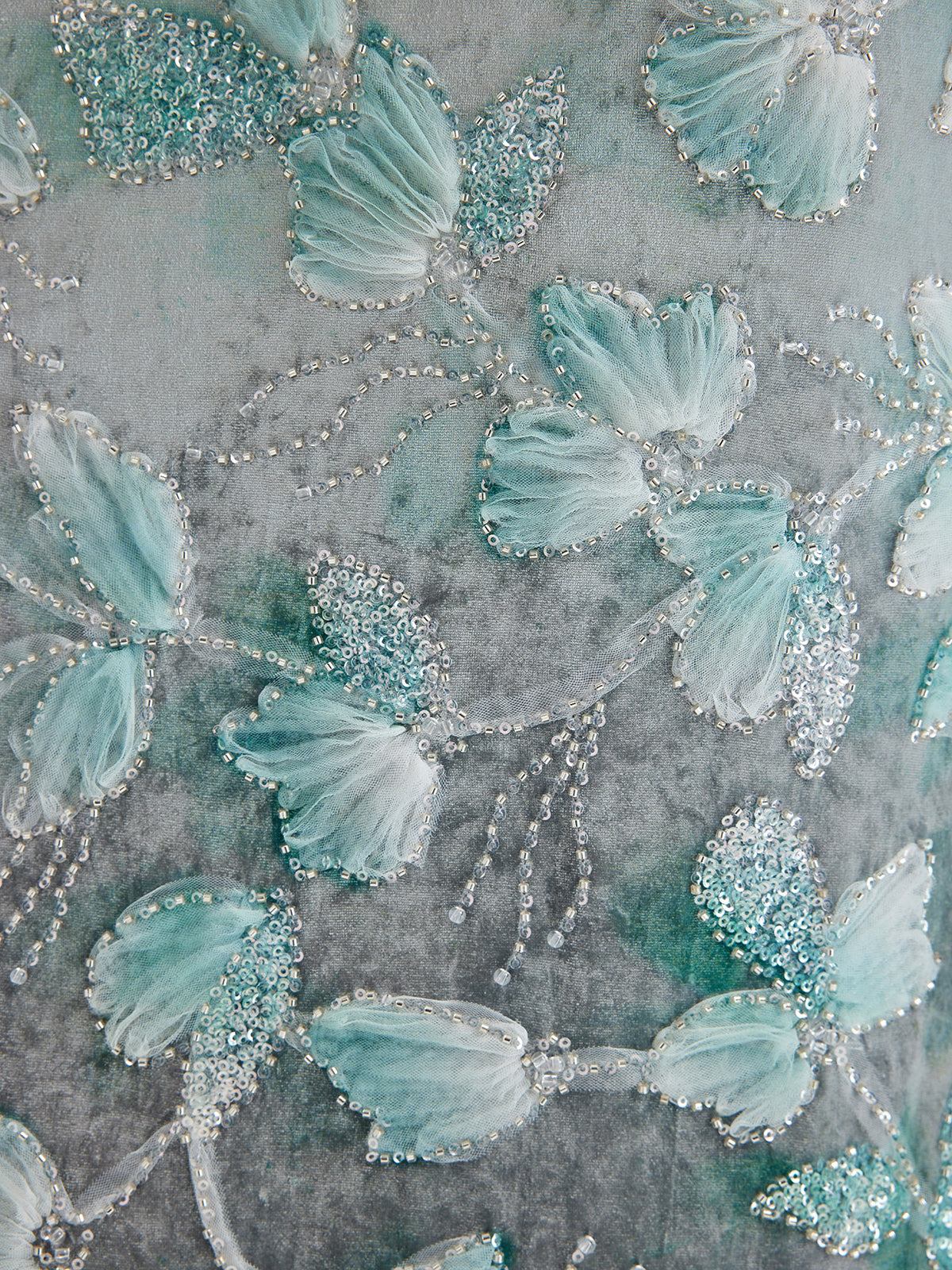 Boncuklu Çiçek Nakışlı Kadife Lale Etek