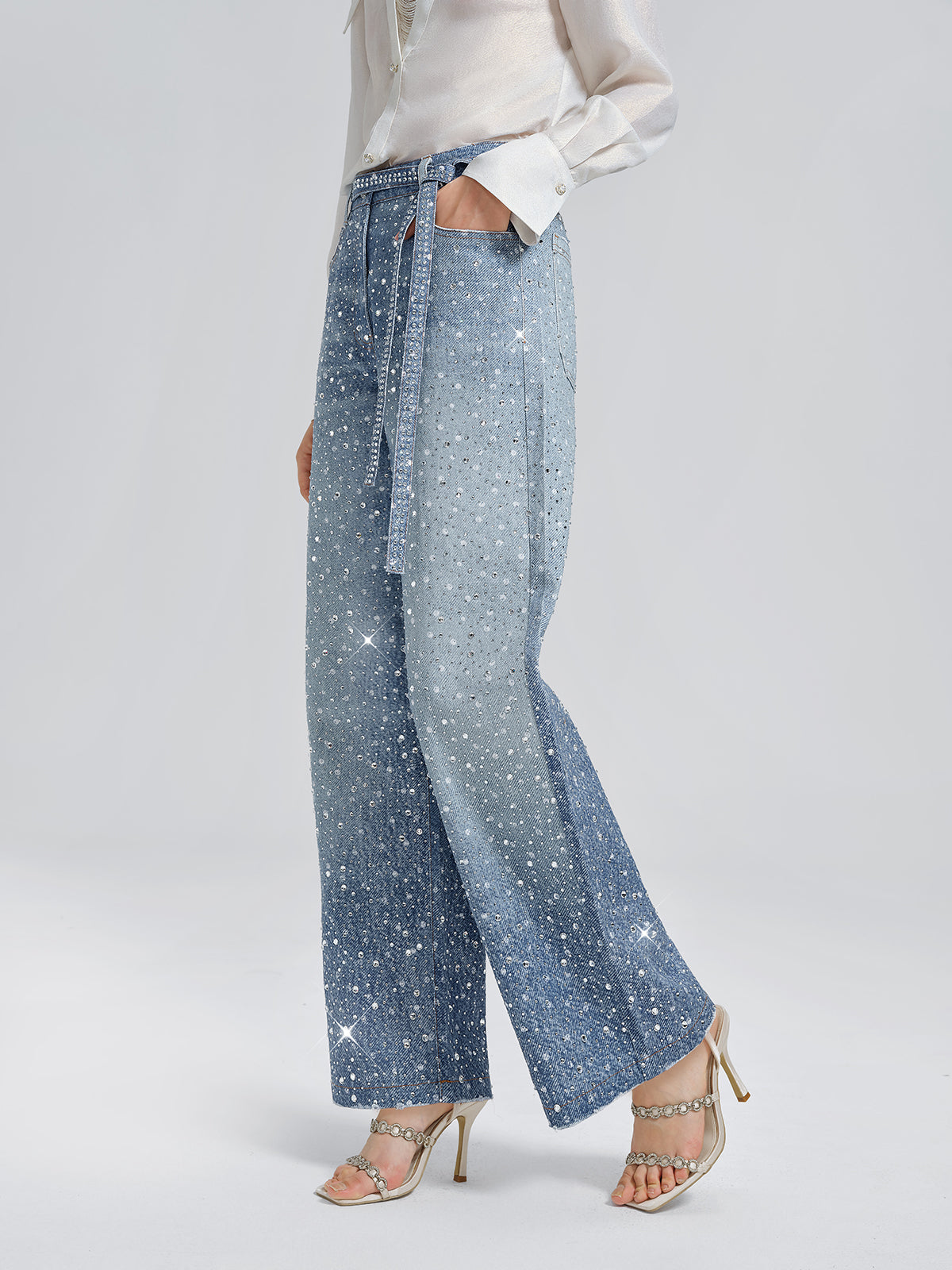 Taşlı Düz Kesim Kot Pantolon