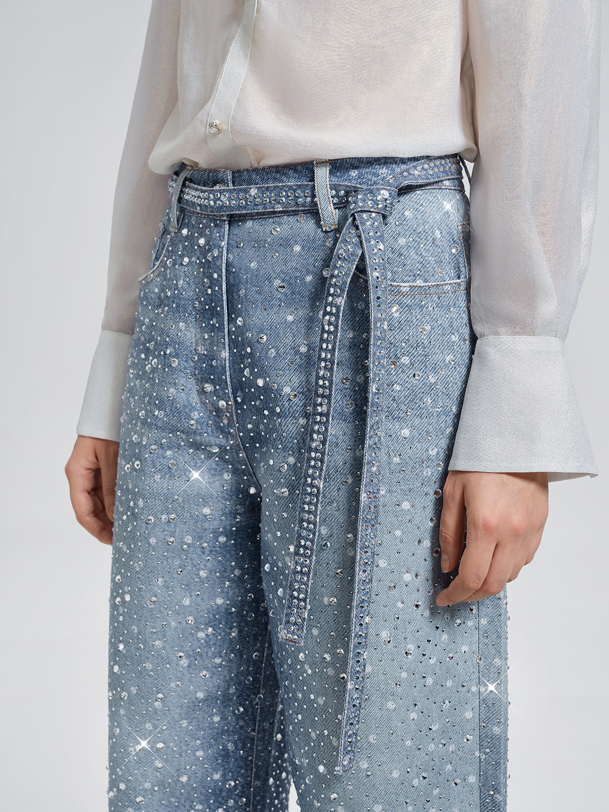 Taşlı Düz Kesim Kot Pantolon