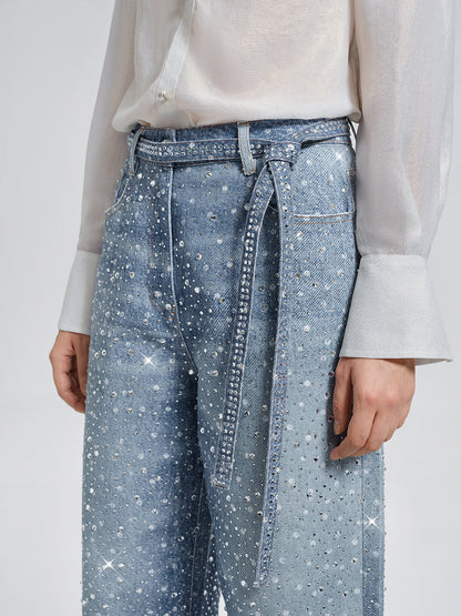 Taşlı Düz Kesim Kot Pantolon