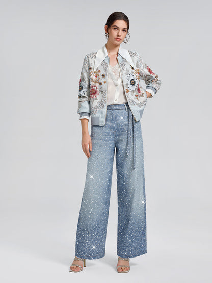 Taşlı Düz Kesim Kot Pantolon