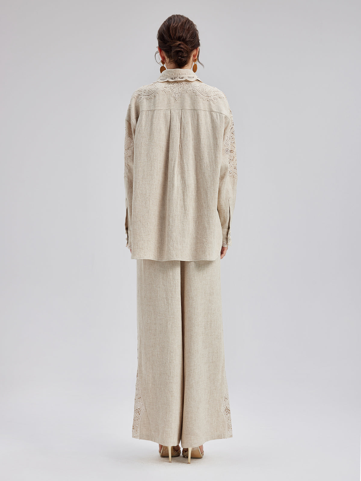 Fransız Keten Görünümlü Örgü Kemerli Dantelli Pantolon