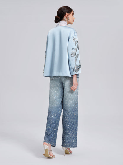 El İşlemeli Nakışlı Mavi Ceket