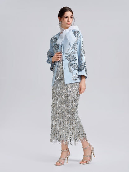 El İşlemeli Nakışlı Mavi Ceket