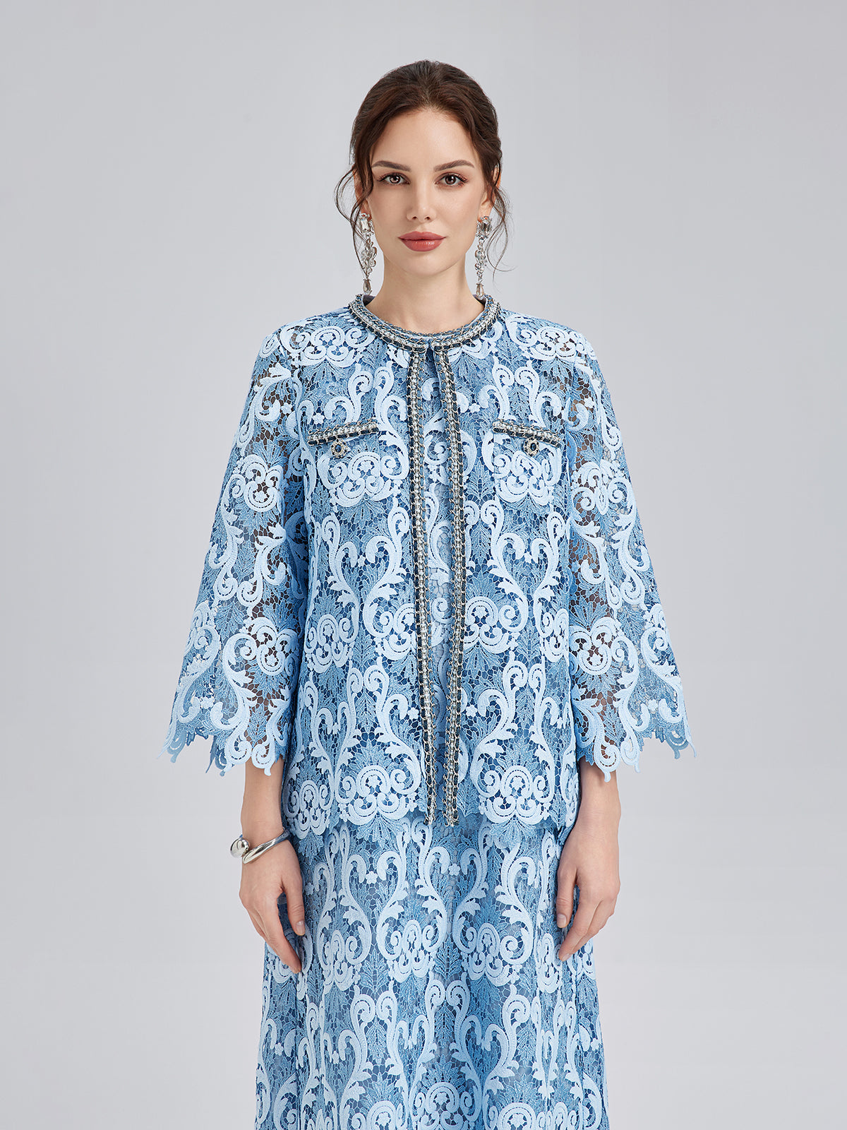 Barok İki Renkli Dantel Ceket