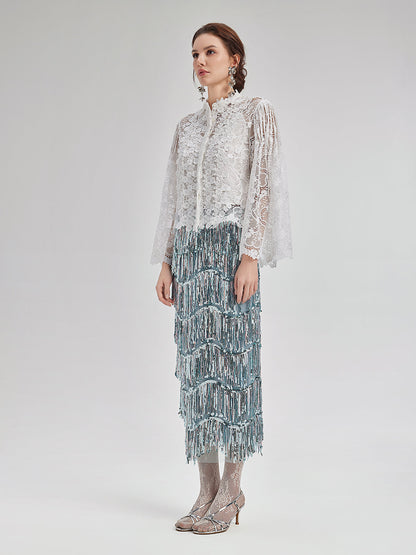 Klasik Dantel Nakışlı İspanyol Kol Bluz