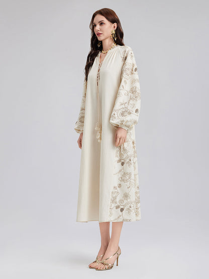 İşlemeli Tatil Elbisesi