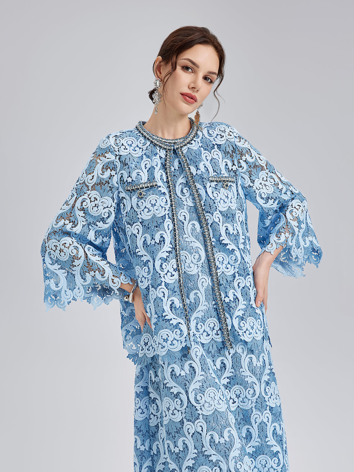 Barok İki Renkli Dantel Ceket