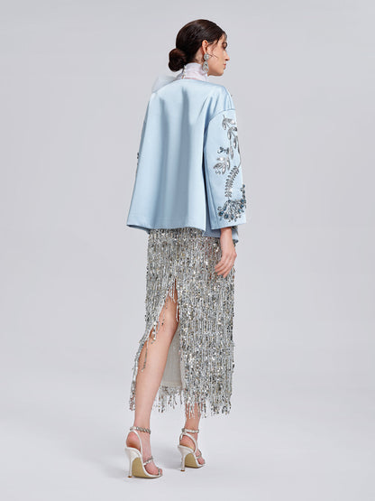 El İşlemeli Nakışlı Mavi Ceket