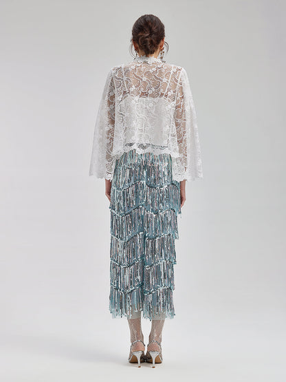 Klasik Dantel Nakışlı İspanyol Kol Bluz