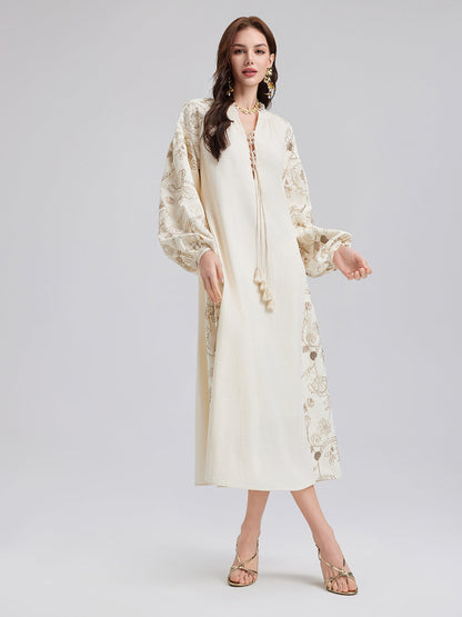 İşlemeli Tatil Elbisesi