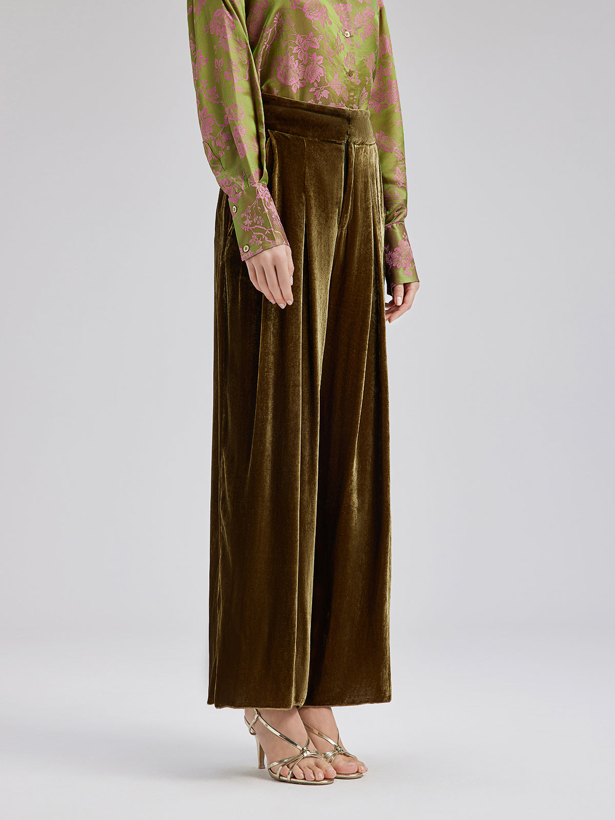 Altın İpek Kadife Bol Paça Pantolon