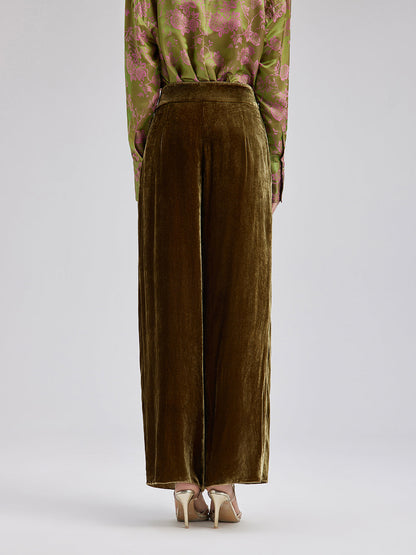 Altın İpek Kadife Bol Paça Pantolon