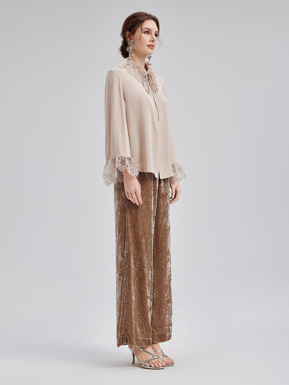 İpek Dantel Yakalı Gömlek