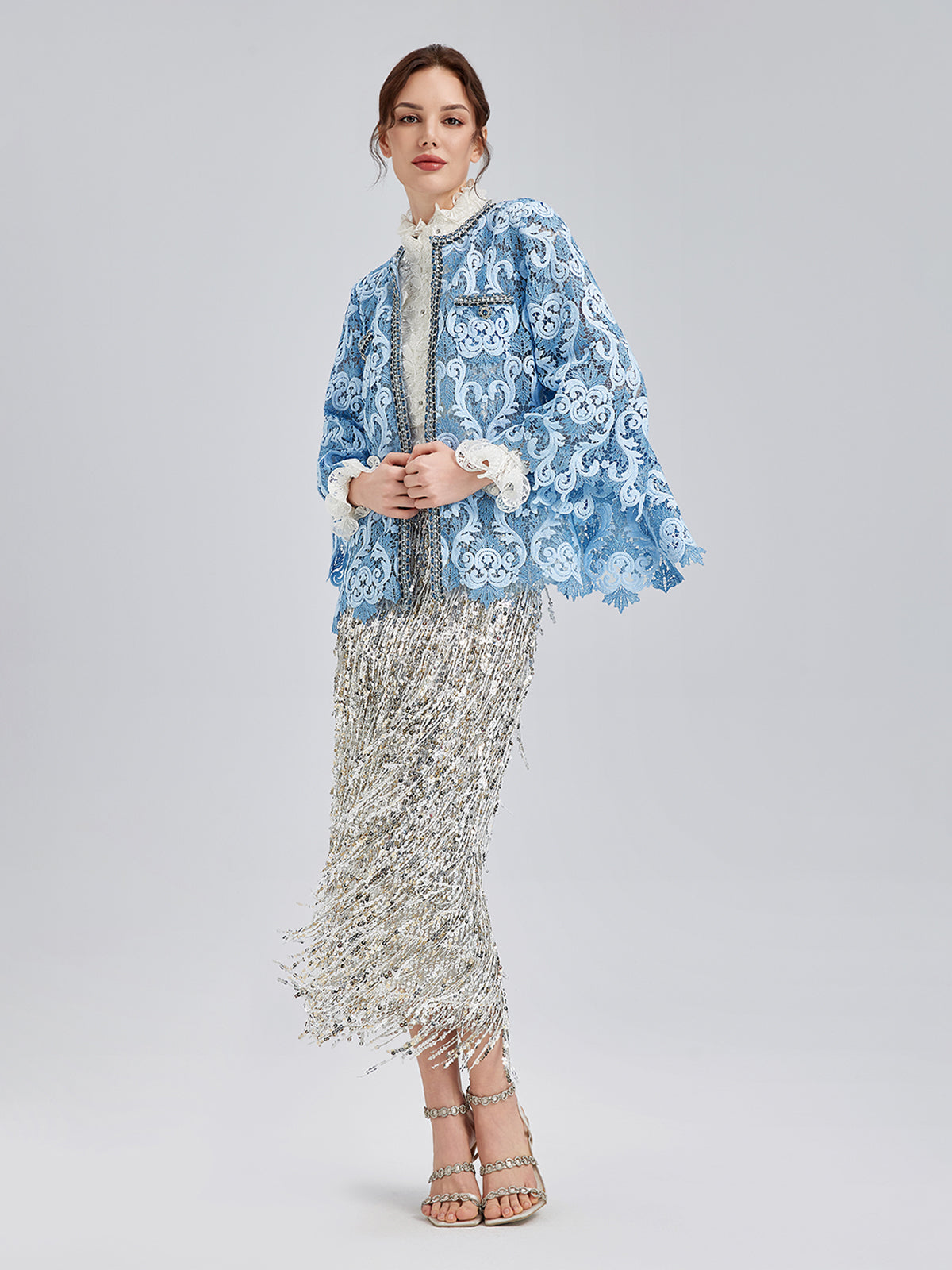 Barok İki Renkli Dantel Ceket