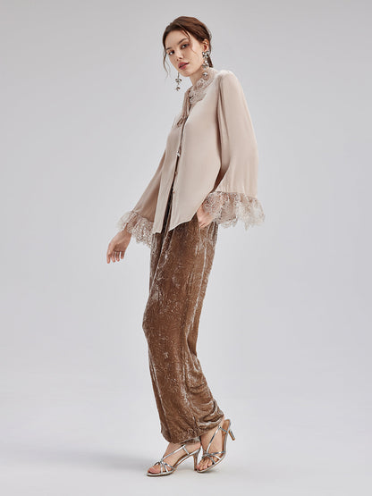 İpek Dantel Yakalı Gömlek