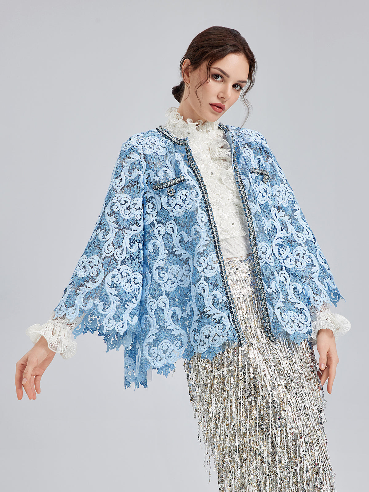 Barok İki Renkli Dantel Ceket