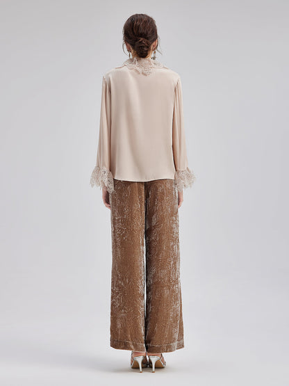 İpek Dantel Yakalı Gömlek