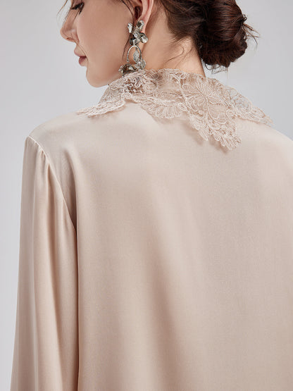 İpek Dantel Yakalı Gömlek