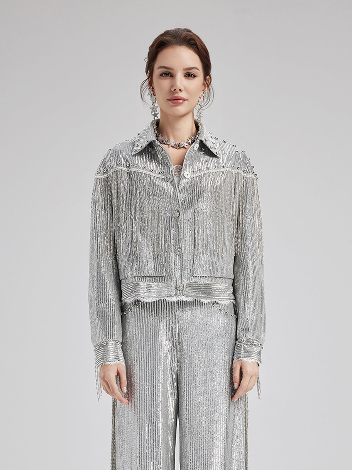 Pullu Dantelli Püsküllü Boncuklu Bluz