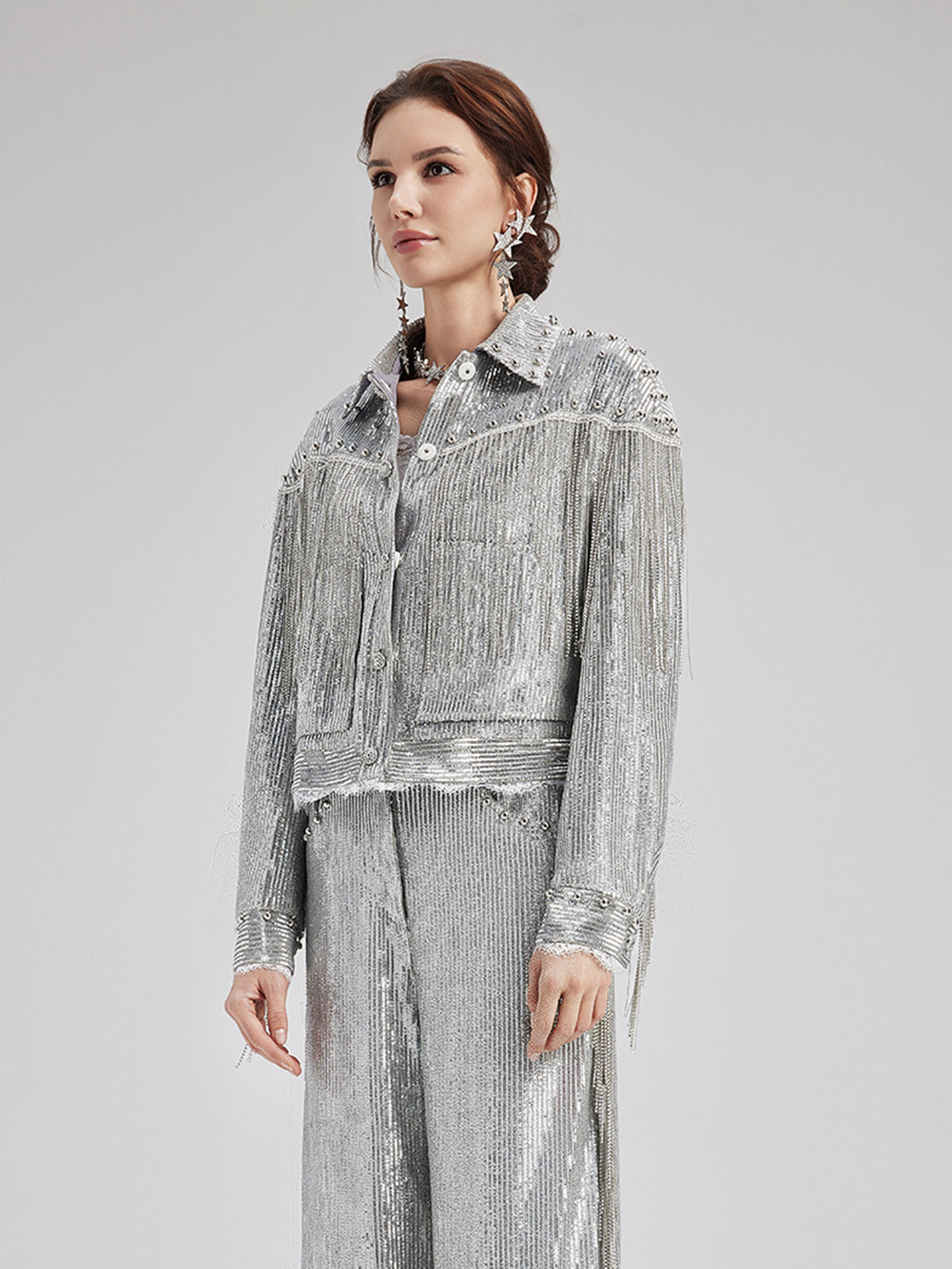 Pullu Dantelli Püsküllü Boncuklu Bluz