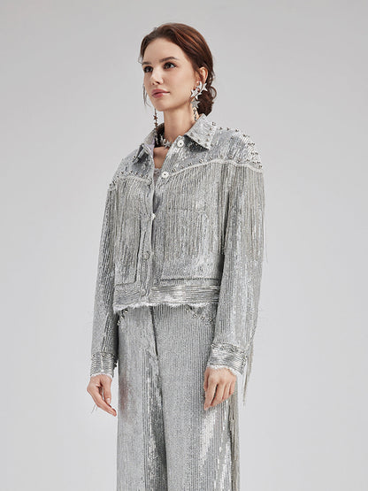 Pullu Dantelli Püsküllü Boncuklu Bluz